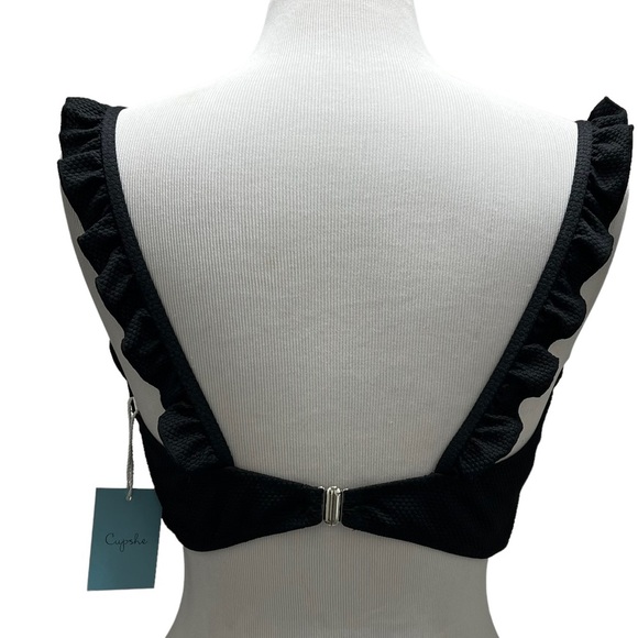 NWT CUPSHE Women's Bikini Top Size XXL Black Ruffle Swimsuit Top - Picture 3 of 13